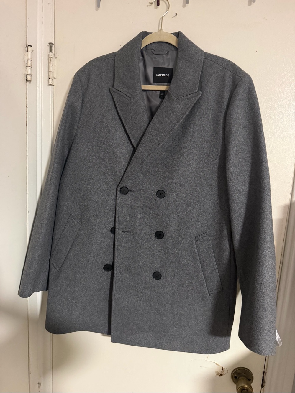 NWT Express Men Water Resistant Double Breasted Peacoat - Grey Size L